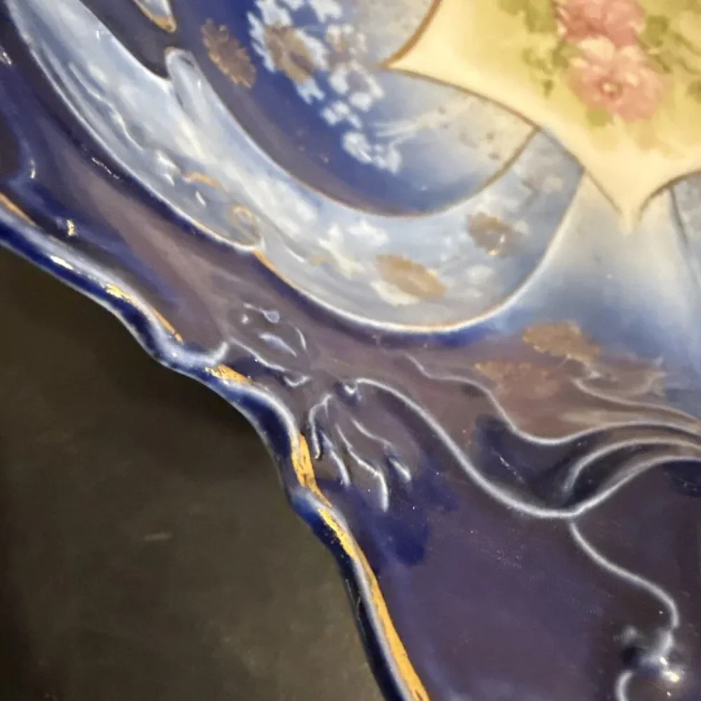 Wheelock Vienna Victorian Serving Bowl M.Z Austria Blue Floral Gilded